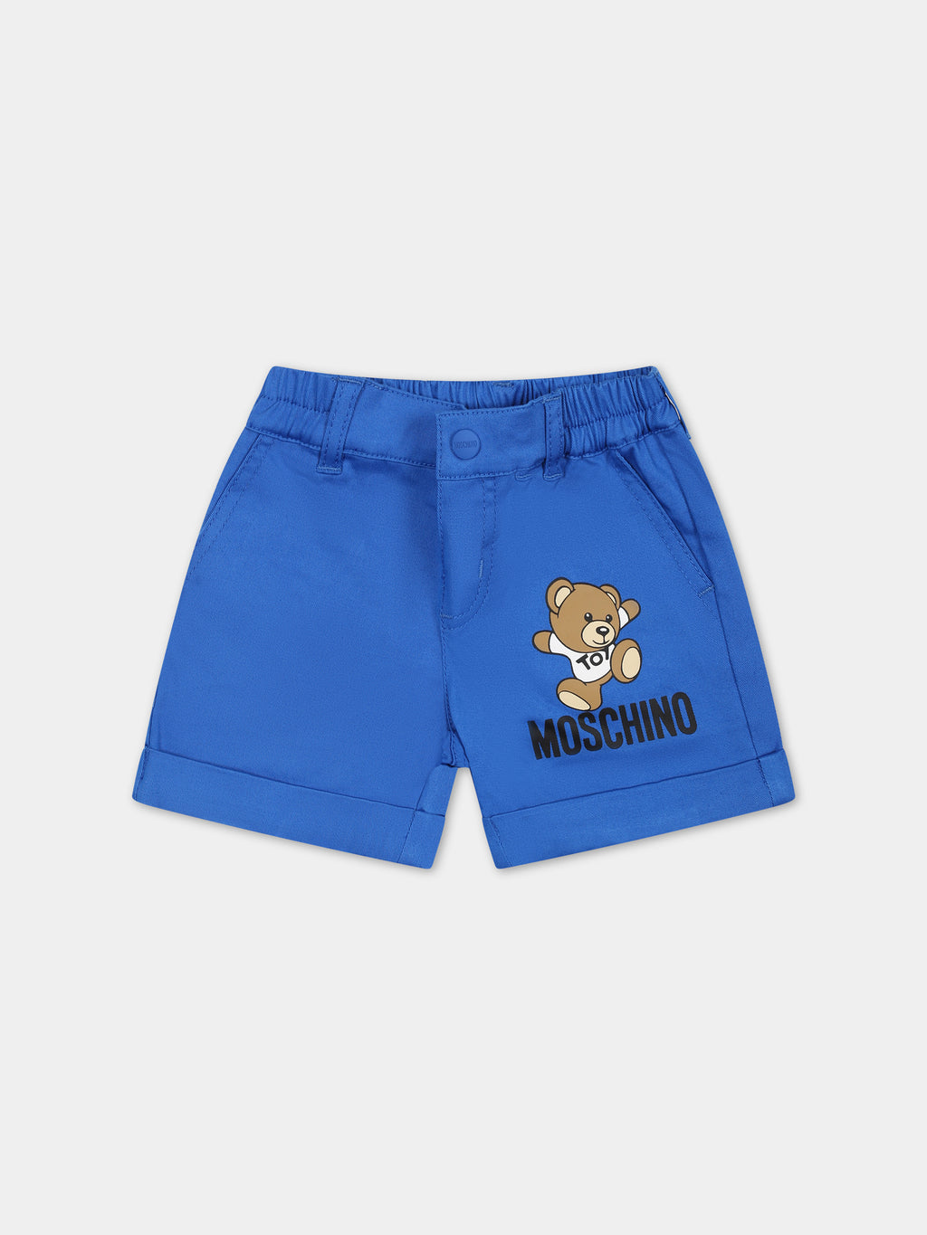 Shorts azzurro per neonato con Teddy Bear e logo